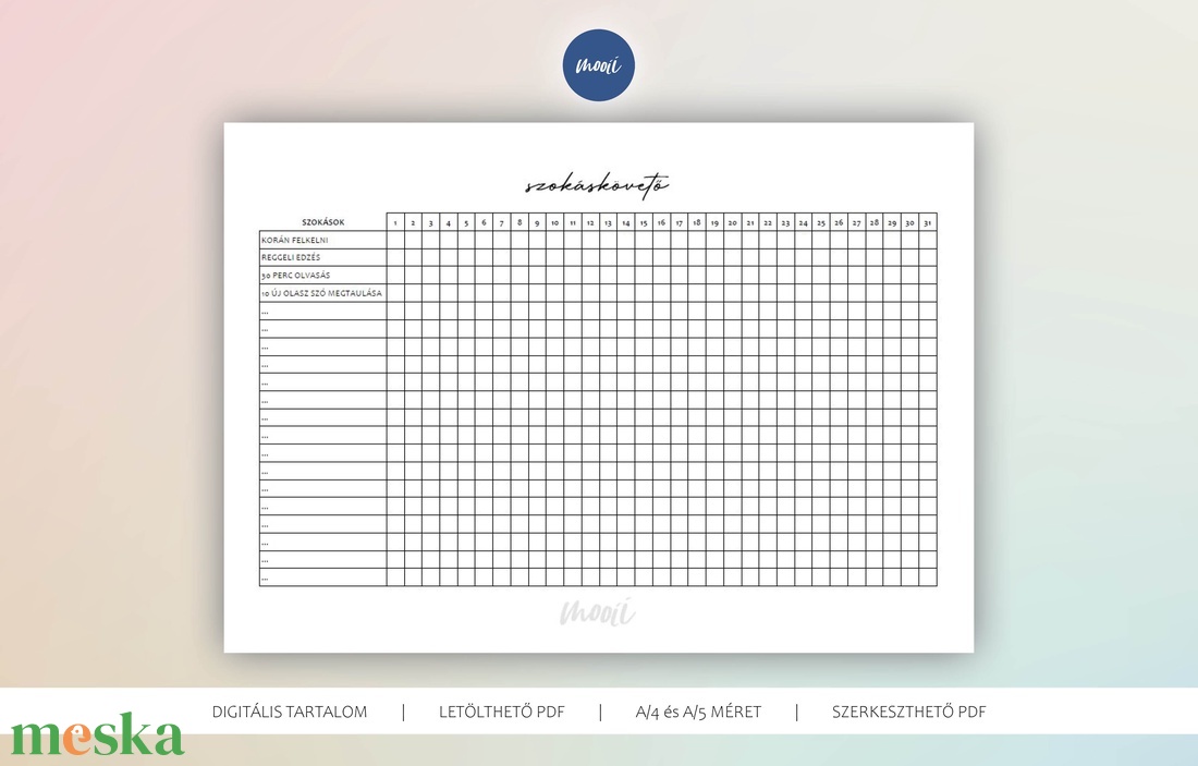 Szokáskövető, habit tracker - nyomtatható PDF - digitális termék - otthon & életmód - papír, írószer - naptár & tervező - Meska.hu