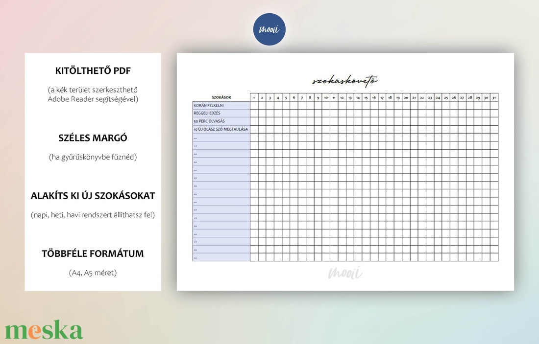 Szokáskövető, habit tracker - nyomtatható PDF - digitális termék - otthon & életmód - papír, írószer - naptár & tervező - Meska.hu
