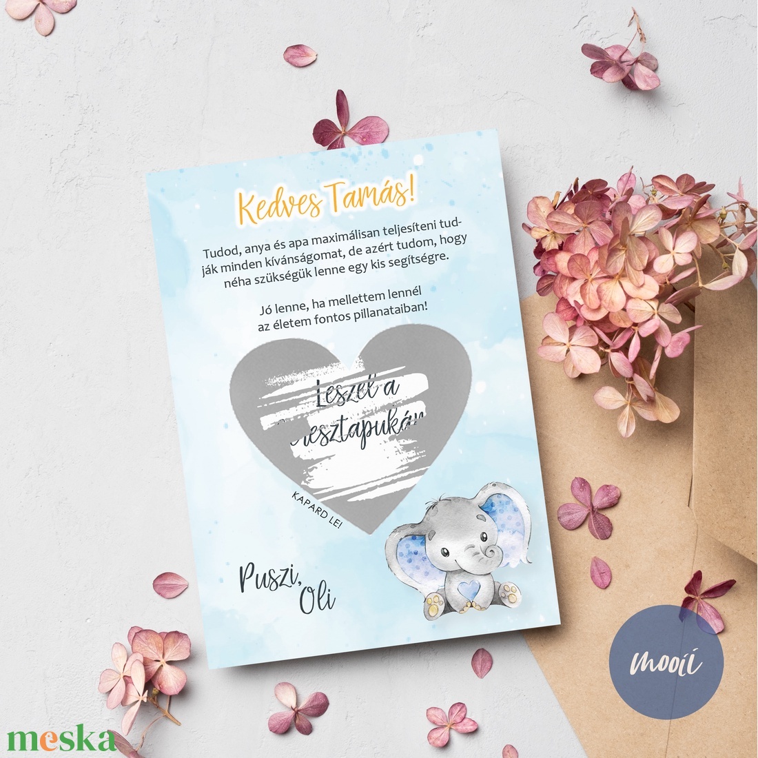 Kreatív keresztszülő felkérő, kaparós sorsjegy kártya A6 méretben - KÉK - esküvő - meghívó & kártya - meghívó - Meska.hu