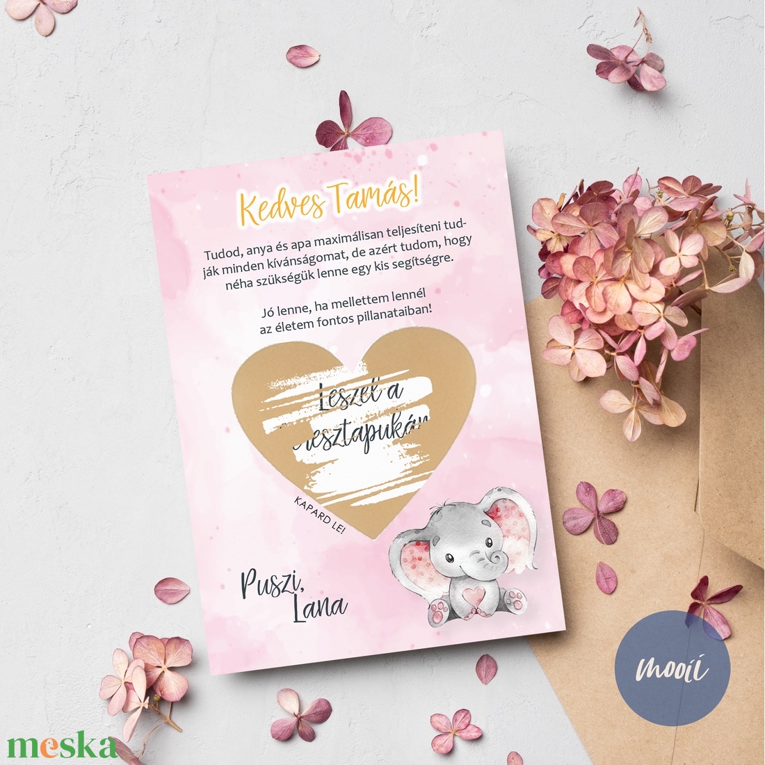 Kreatív keresztszülő felkérő, kaparós sorsjegy kártya A6 méretben RÓZSASZÍN - játék & sport - keresztelőajándékok - Meska.hu