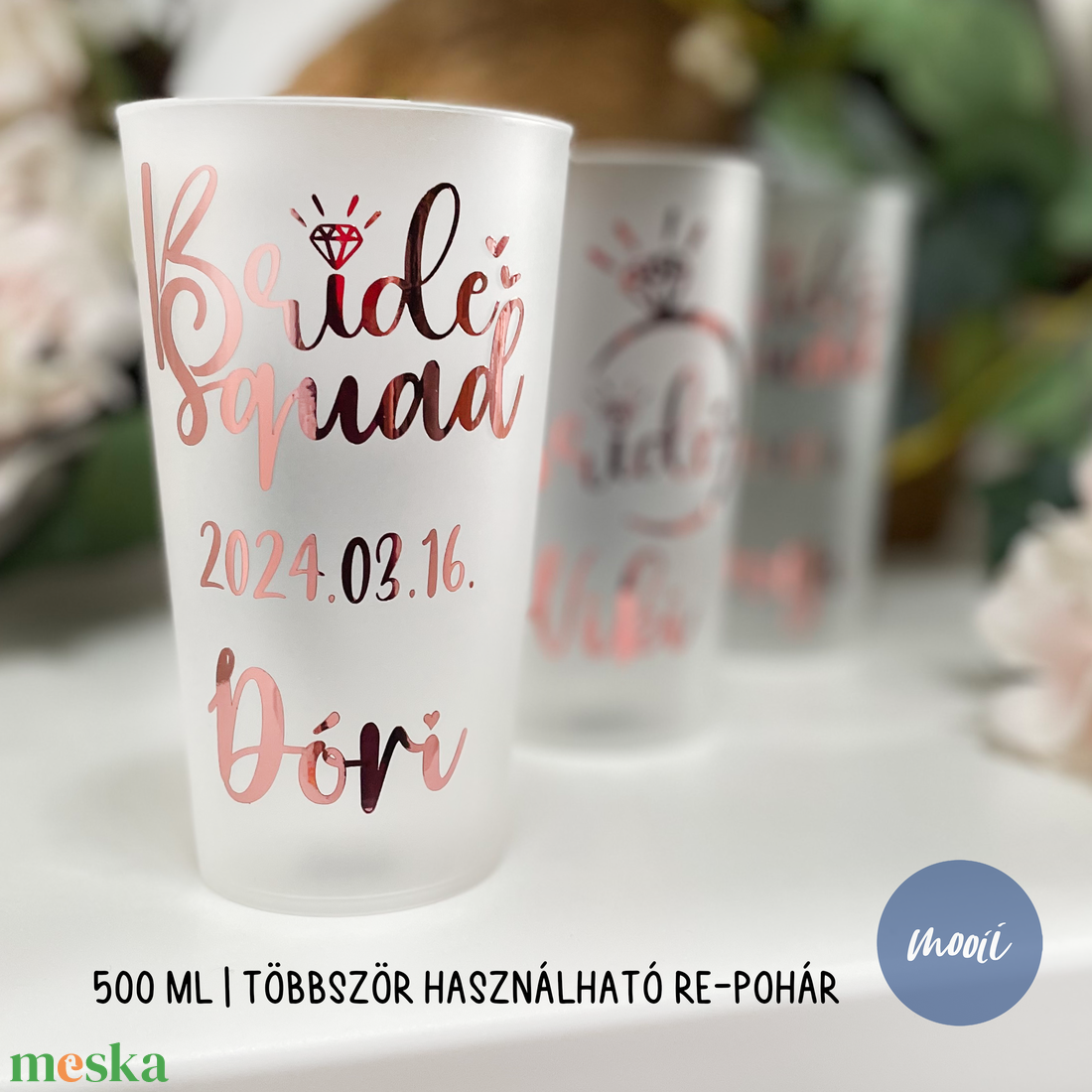 Bride és Bride Squad - lánybúcsús pohár, RE-POHÁR, fesztiválpohár, lánybúcsú partykellék - esküvő - lánybúcsú - Meska.hu