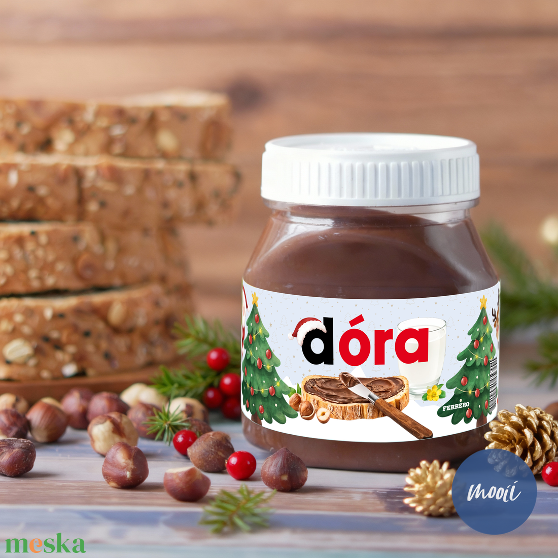 Névre szóló egyedi Nutella címke, karácsonyfás minta - öntapadó címke névre szóló karácsonyi ajándék - otthon & életmód - papír, írószer - matrica, matrica csomag - Meska.hu
