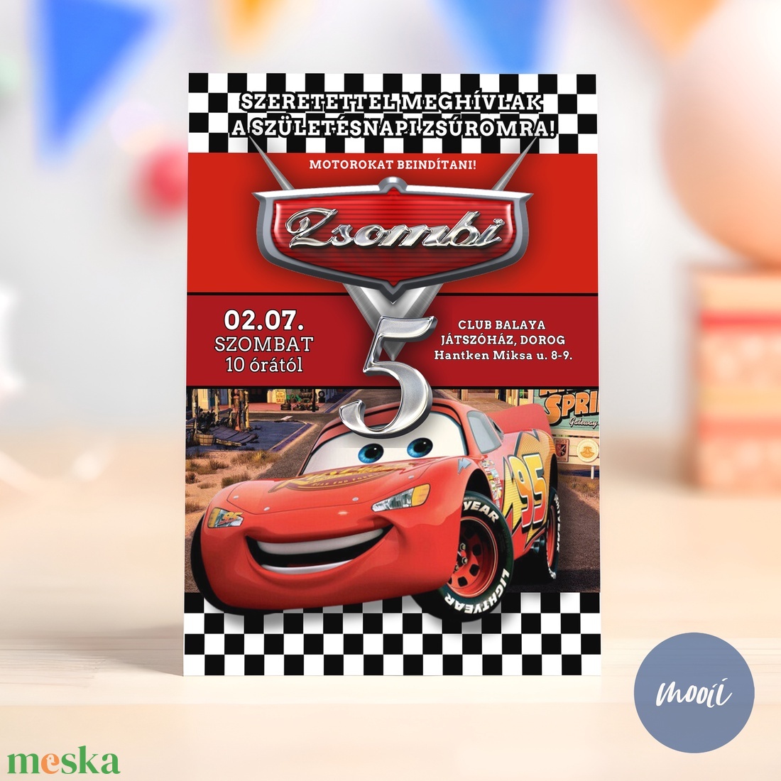 Villám McQueen - Verdák témájú szülinapi buli meghívó, személyre szabott, kreatív névfelirattal - A6 méret - otthon & életmód - papír, írószer - ajándékozás kellékei - meghívó - Meska.hu