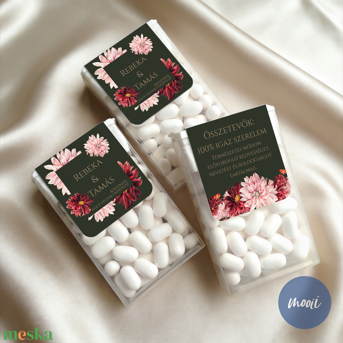 Mentolos cukorka köszönetajándék az esküvőtökre - zöld, elegáns, virágos minta - esküvő - emlék & ajándék - köszönőajándék - Meska.hu