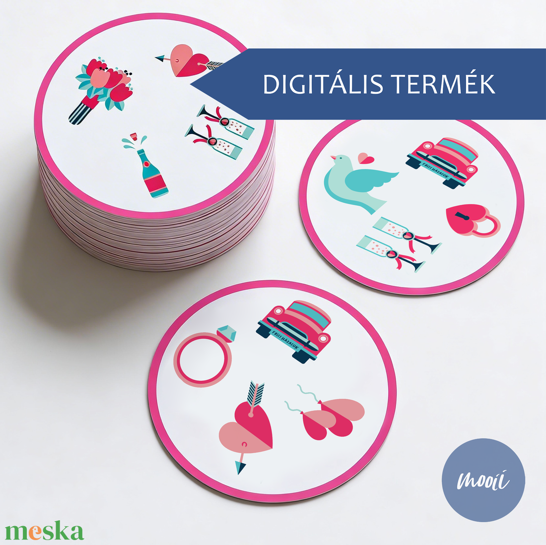 DIGITÁLIS TERMÉK - Nyomtatható esküvői Dobble jellegű fejlesztő kártyajáték � kicsiknek és nagyoknak 13 lapos - játék & sport - táblajáték és kártyajáték - kártya - Meska.hu