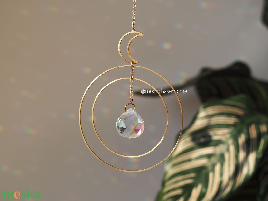 Sana-Napfogó hold medállal, szivárvány készítő, fénytörő, lakásdekoráció, kristály lakásdekor,prizma - otthon & életmód - dekoráció - dísztárgy - Meska.hu