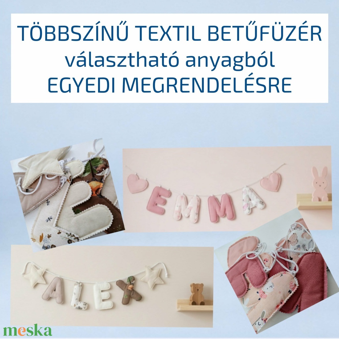 Többszínű textil névfüzér babaszobába � egyedi, kézzel készült faldekoráció - egyedi megrendelésre - baba - mama - babaszoba dekoráció - babanév dekoráció - Meska.hu