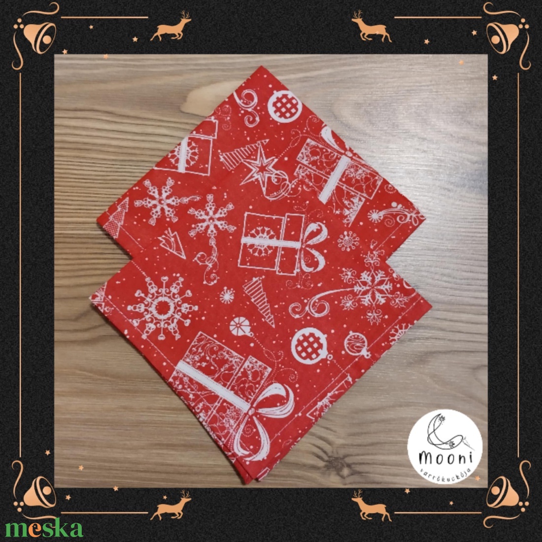 Karácsonyi textilszalvéta - 2 darabos csomag (piros alapon karácsonyi mintás) - otthon & életmód - konyhafelszerelés, tálalás - konyhai textil - szalvéta - Meska.hu
