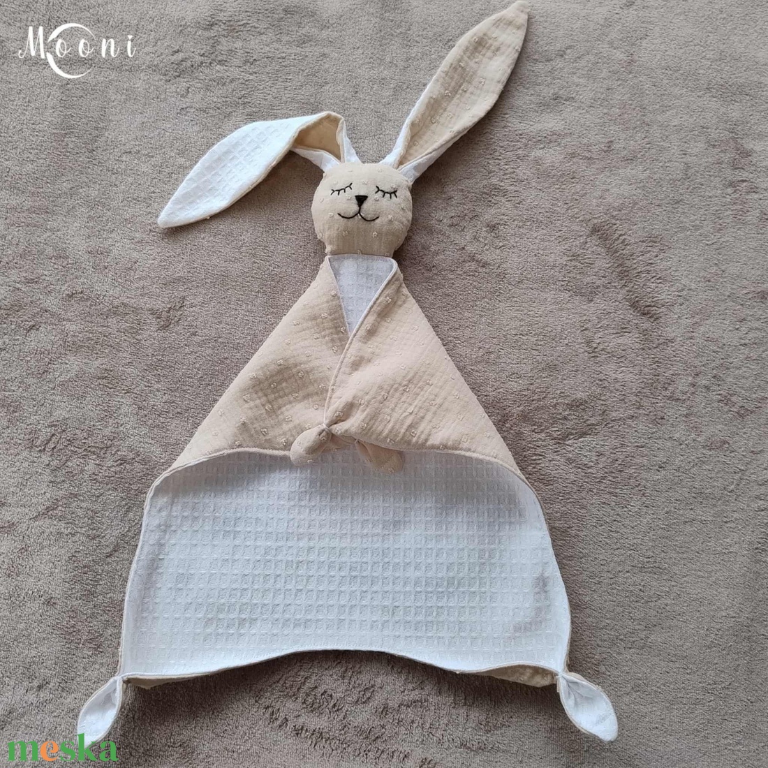 Dupla géz / waffle szundi nyuszi (bézs) - játék & sport - 3 éves kor alattiaknak - alvóka & rongyi - Meska.hu