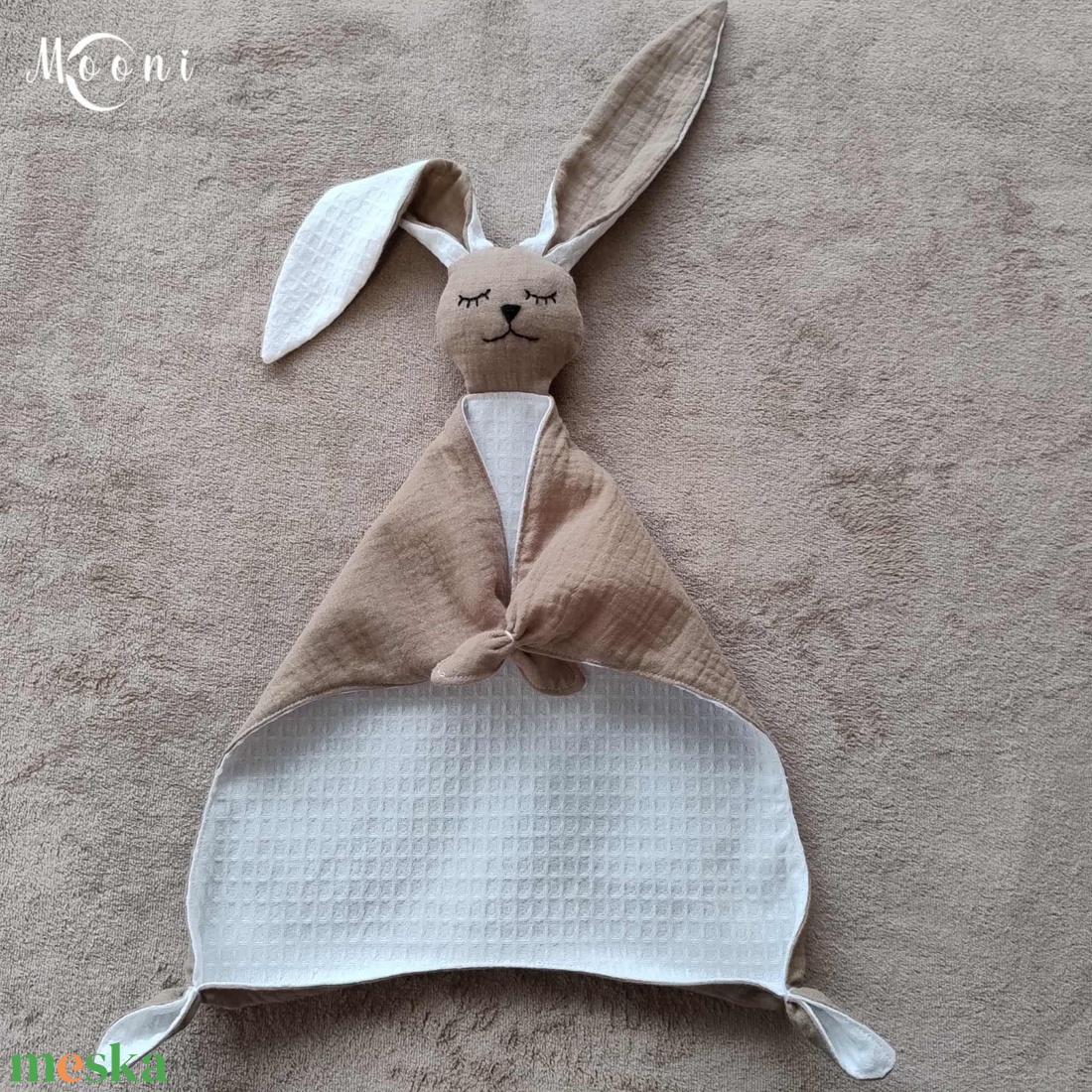 Dupla géz / waffle szundi nyuszi (camel) - játék & sport - 3 éves kor alattiaknak - alvóka & rongyi - Meska.hu