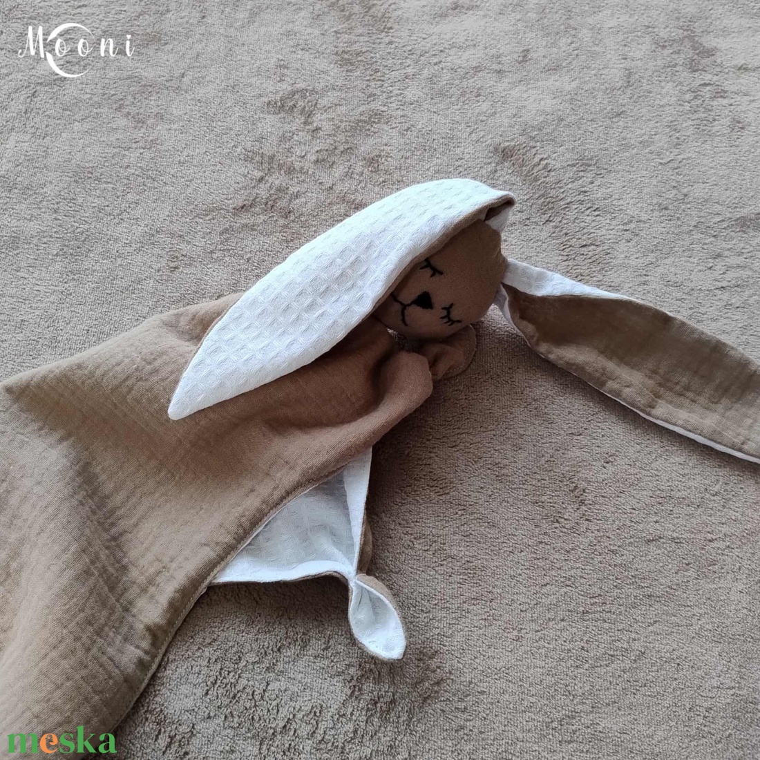 Dupla géz / waffle szundi nyuszi (camel) - játék & sport - 3 éves kor alattiaknak - alvóka & rongyi - Meska.hu