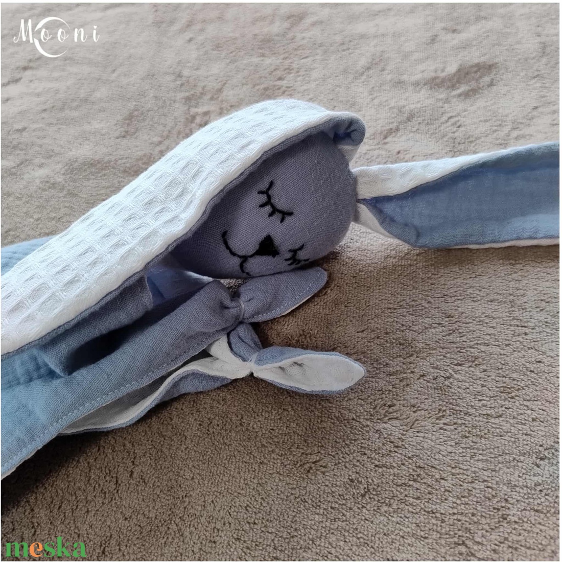 Dupla géz / waffle szundi nyuszi (farmerkék) - játék & sport - 3 éves kor alattiaknak - alvóka & rongyi - Meska.hu
