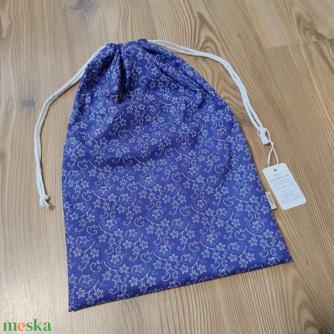 Kenyeres zsák frissentartó PUL béléssel (L-es méret) - királykék virágmintás - táska & tok - bevásárlás & shopper táska - kenyeres zsák - Meska.hu