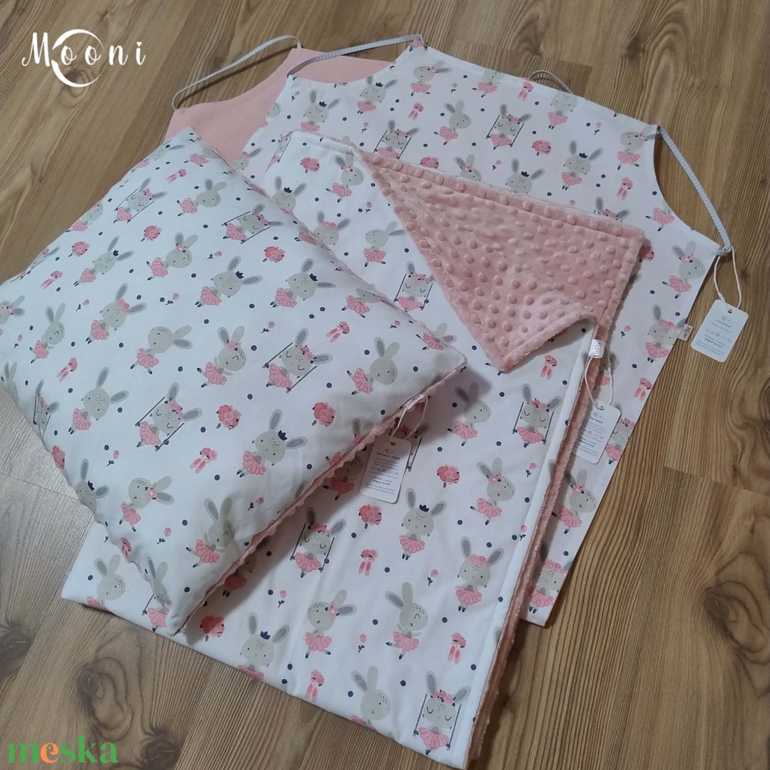 Nyuszis ágynemű szett bölcsibe / oviba (pamut-minky) - játék & sport - ovis felszerelés - ovis szett - Meska.hu