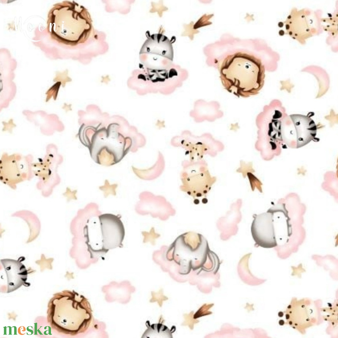 Állatok rózsaszín felhőn pamutvászon - mintás - alapanyag termékekhez - kellékek & szerszámok - méteráru - szövet - Meska.hu