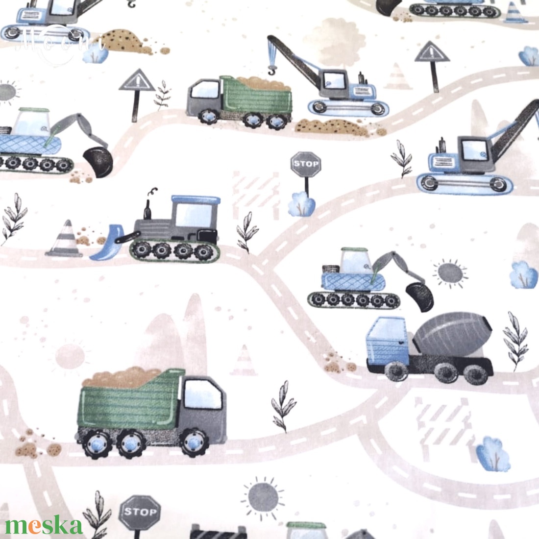 Munkagépek pamutvászon - mintás - alapanyag termékekhez - kellékek & szerszámok - méteráru - szövet - Meska.hu