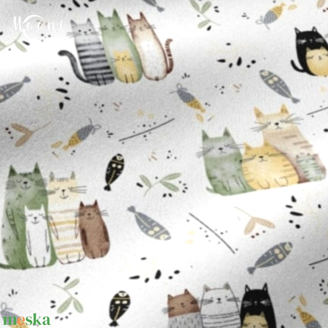 Zöld cicák pamutvászon - mintás - alapanyag termékekhez - kellékek & szerszámok - méteráru - szövet - Meska.hu