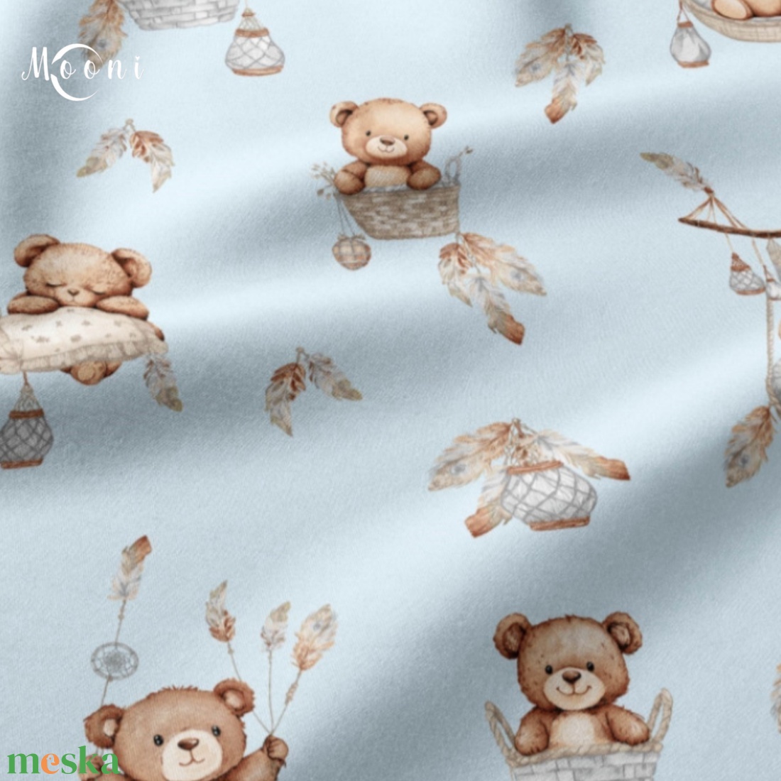 Macik pasztellkék alapon pamutvászon - mintás - alapanyag termékekhez - kellékek & szerszámok - méteráru - szövet - Meska.hu