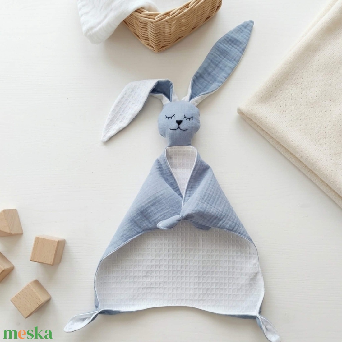 Dupla géz és waffle szundi nyuszi � farmerkék - baba - mama - baba játékok - szundikendő, alvóka - Meska.hu