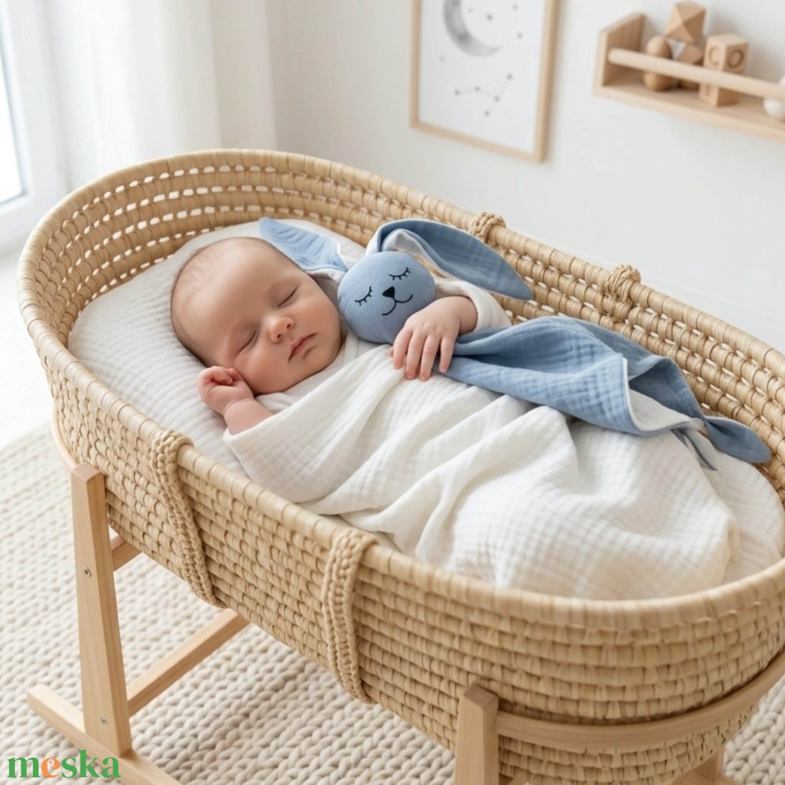 Dupla géz / waffle szundi nyuszi (fehér) - baba - mama - baba játékok - szundikendő, alvóka - Meska.hu