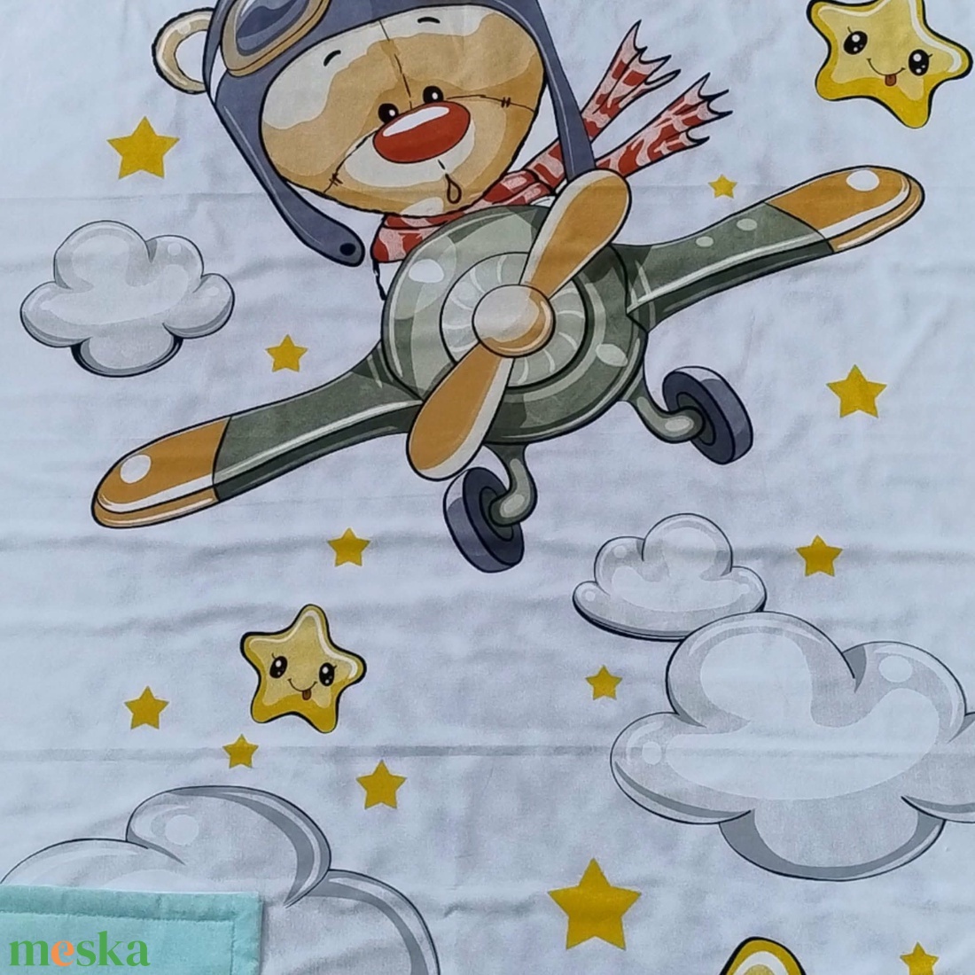 Pilóta macis ovis ágynemű szett - menta� töltött, pamut, egybevarrt - játék & sport - ovis felszerelés - ovis ágynemű - Meska.hu