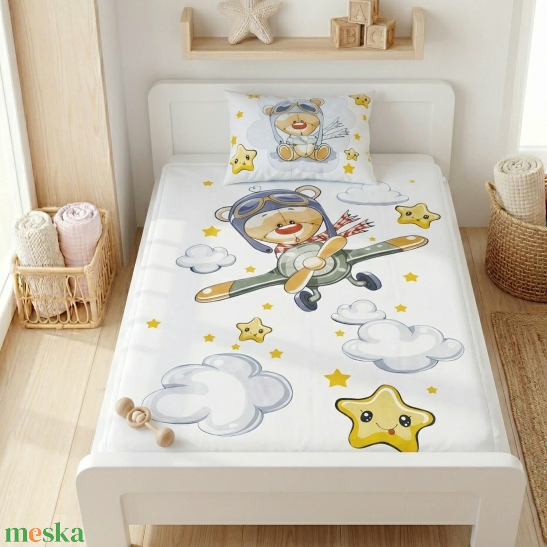 Pilóta macis ovis ágynemű szett - menta� töltött, pamut, egybevarrt - játék & sport - ovis felszerelés - ovis ágynemű - Meska.hu