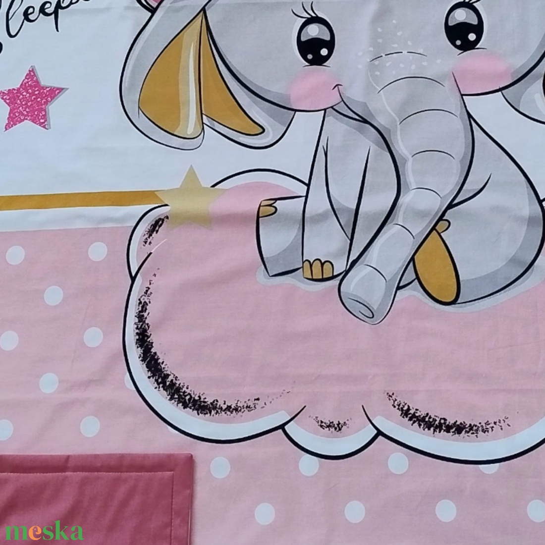 Elefántos pöttyös ovis ágynemű szett - rózsaszín� töltött, pamut, egybevarrt - játék & sport - ovis felszerelés - ovis ágynemű - Meska.hu