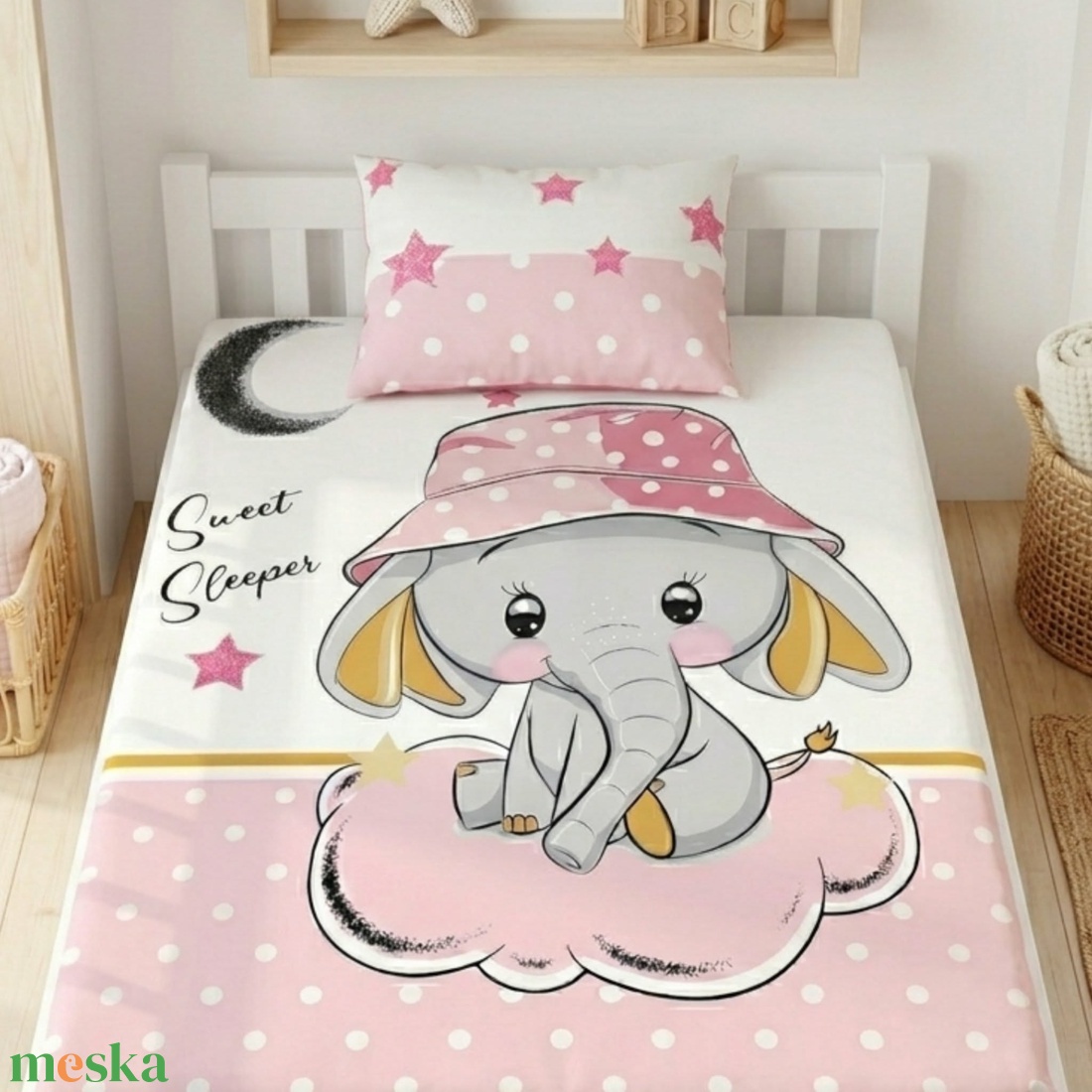 Elefántos pöttyös ovis ágynemű szett - rózsaszín� töltött, pamut, egybevarrt - játék & sport - ovis felszerelés - ovis ágynemű - Meska.hu