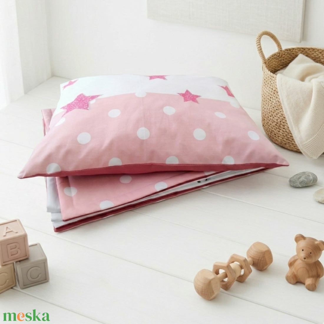 Elefántos pöttyös ovis ágynemű szett - rózsaszín� töltött, pamut, egybevarrt - játék & sport - ovis felszerelés - ovis ágynemű - Meska.hu