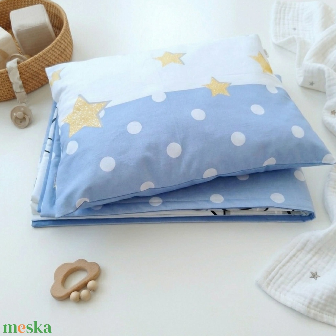 Elefántos pöttyös ovis ágynemű szett - kék� töltött, pamut, egybevarrt - játék & sport - ovis felszerelés - ovis ágynemű - Meska.hu