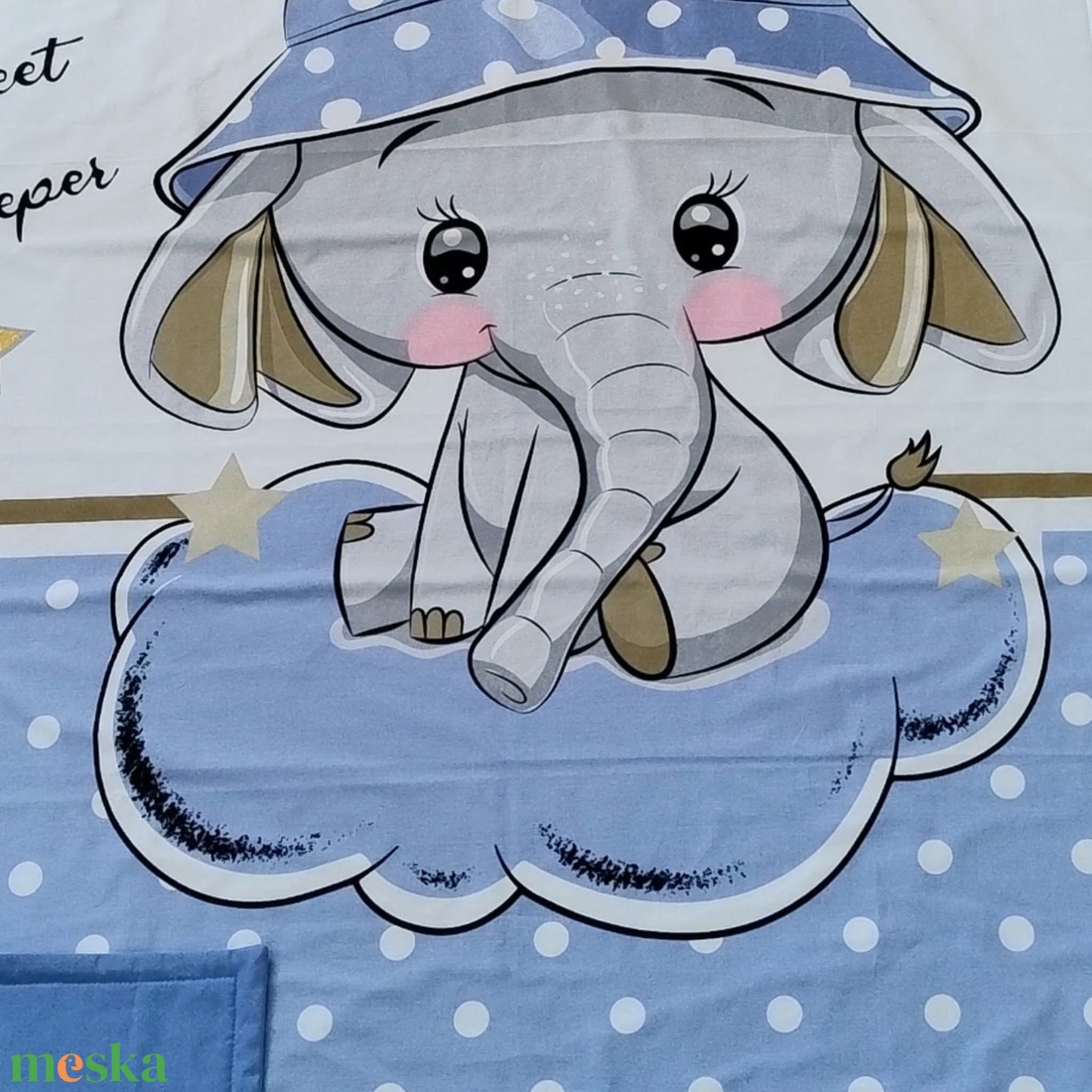 Elefántos pöttyös ovis ágynemű szett - kék� töltött, pamut, egybevarrt - játék & sport - ovis felszerelés - ovis ágynemű - Meska.hu