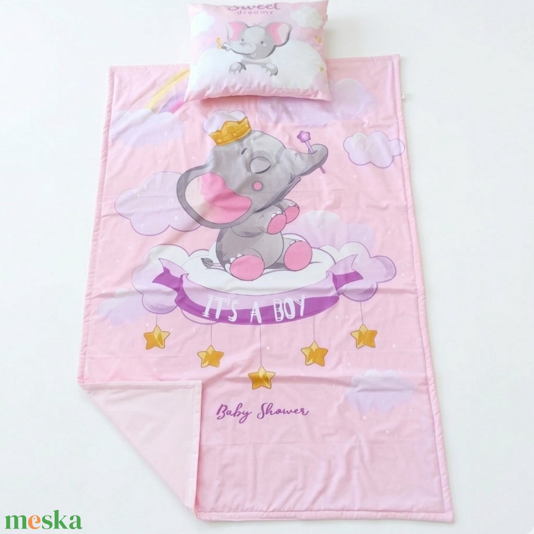 Elefántos ovis ágynemű szett - rózsaszín� töltött, pamut, egybevarrt - játék & sport - ovis felszerelés - ovis ágynemű - Meska.hu