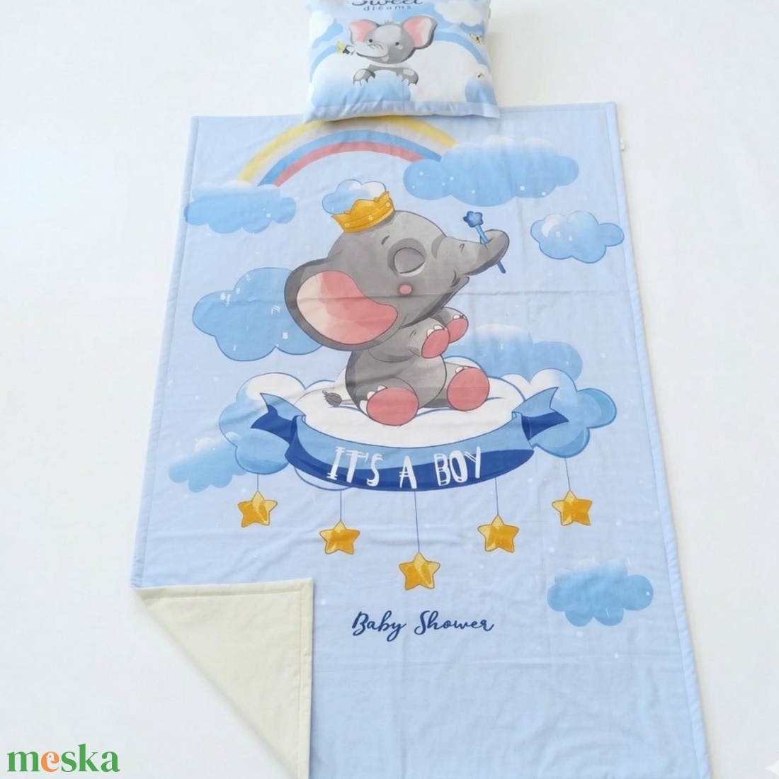 Elefántos ovis ágynemű szett - kék� töltött, pamut, egybevarrt - játék & sport - ovis felszerelés - ovis ágynemű - Meska.hu