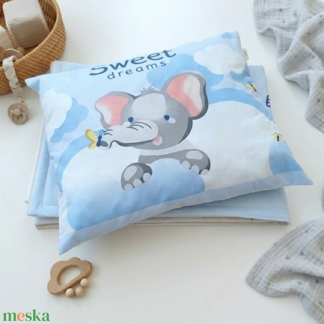 Elefántos ovis ágynemű szett - kék� töltött, pamut, egybevarrt - játék & sport - ovis felszerelés - ovis ágynemű - Meska.hu