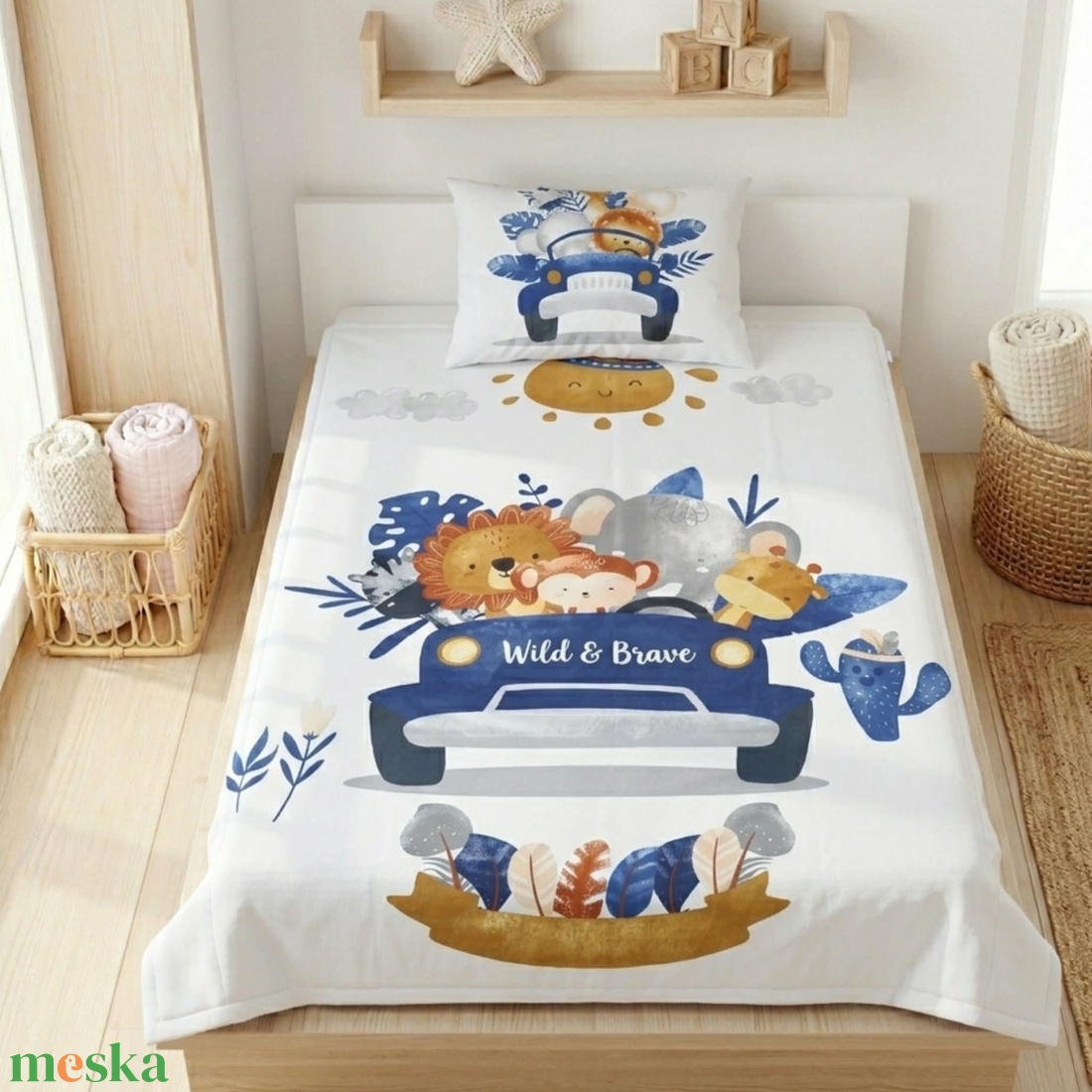 Autós állatos ovis ágynemű szett - kék� töltött, pamut, egybevarrt - játék & sport - ovis felszerelés - ovis ágynemű - Meska.hu