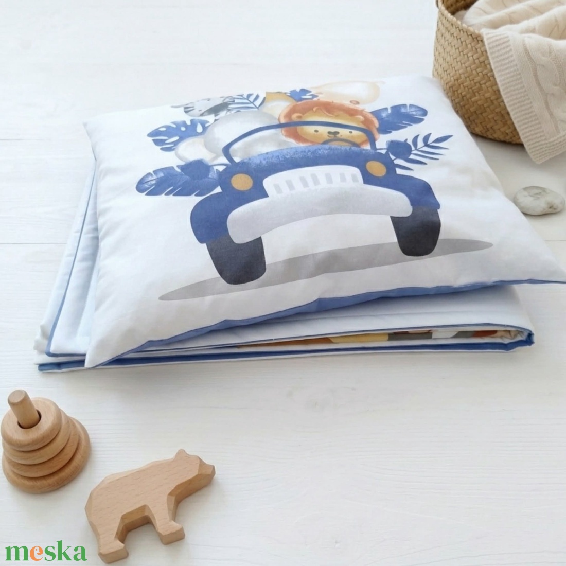 Autós állatos ovis ágynemű szett - kék� töltött, pamut, egybevarrt - játék & sport - ovis felszerelés - ovis ágynemű - Meska.hu