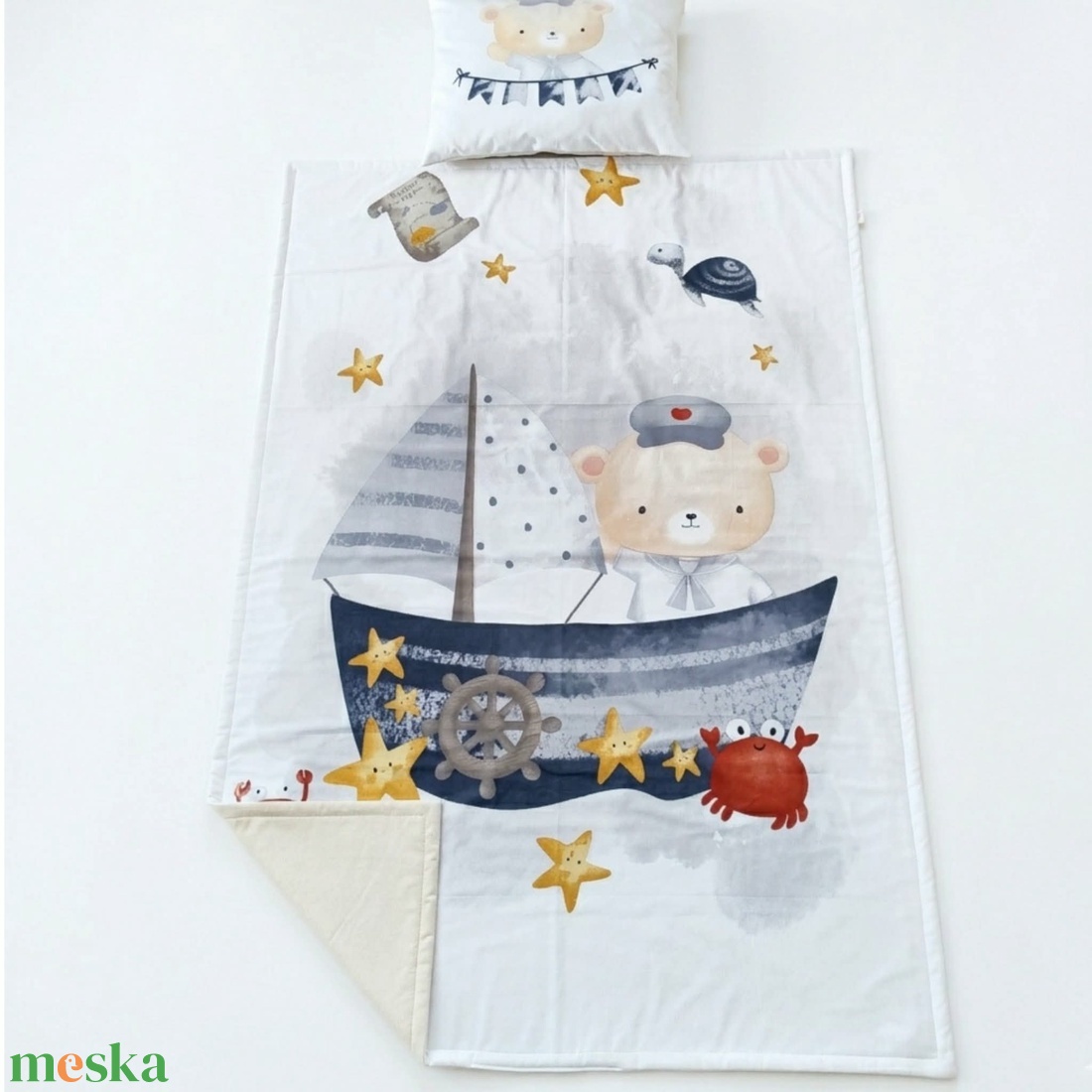 Tengerész macis ovis ágynemű szett - bézs � töltött, pamut, egybevarrt - játék & sport - ovis felszerelés - ovis ágynemű - Meska.hu