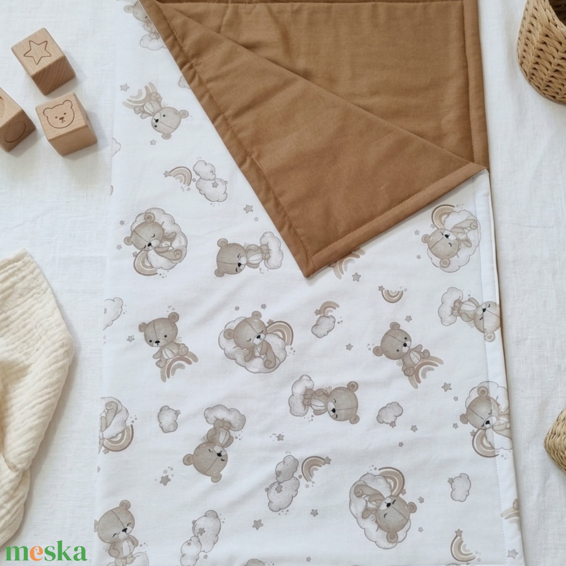 Kismackó mintás bélelt pamut baba takaró - baba - mama - baba ágynemű - szett kiságyba - Meska.hu