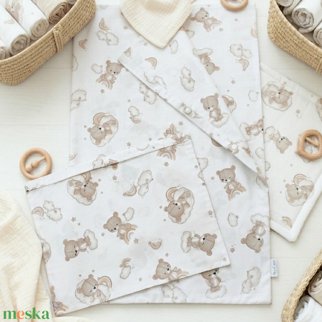 Kismackó mintás pamut baba ágyneműhuzat szett kiságyba - baba - mama - baba ágynemű - szett kiságyba - Meska.hu