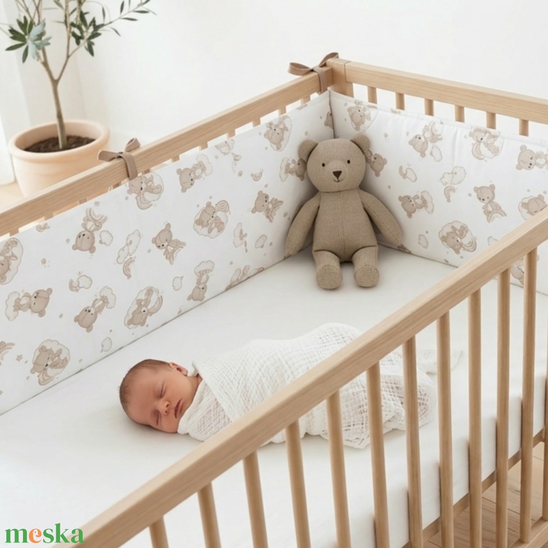 Kismackó mintás pamut baba rácsvédő kiságyba - baba - mama - baba ágynemű - rácsvédő & baldachin - Meska.hu