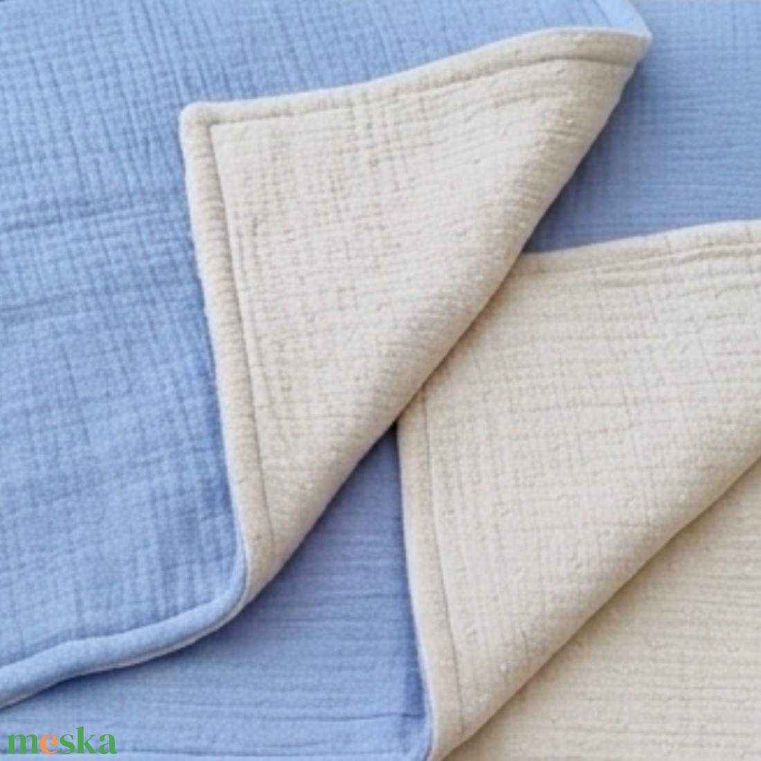 Baba ágynemű szett kiságyba � bélelt dupla géz (farmerkék-drapp) - baba - mama - baba ágynemű - szett kiságyba - Meska.hu