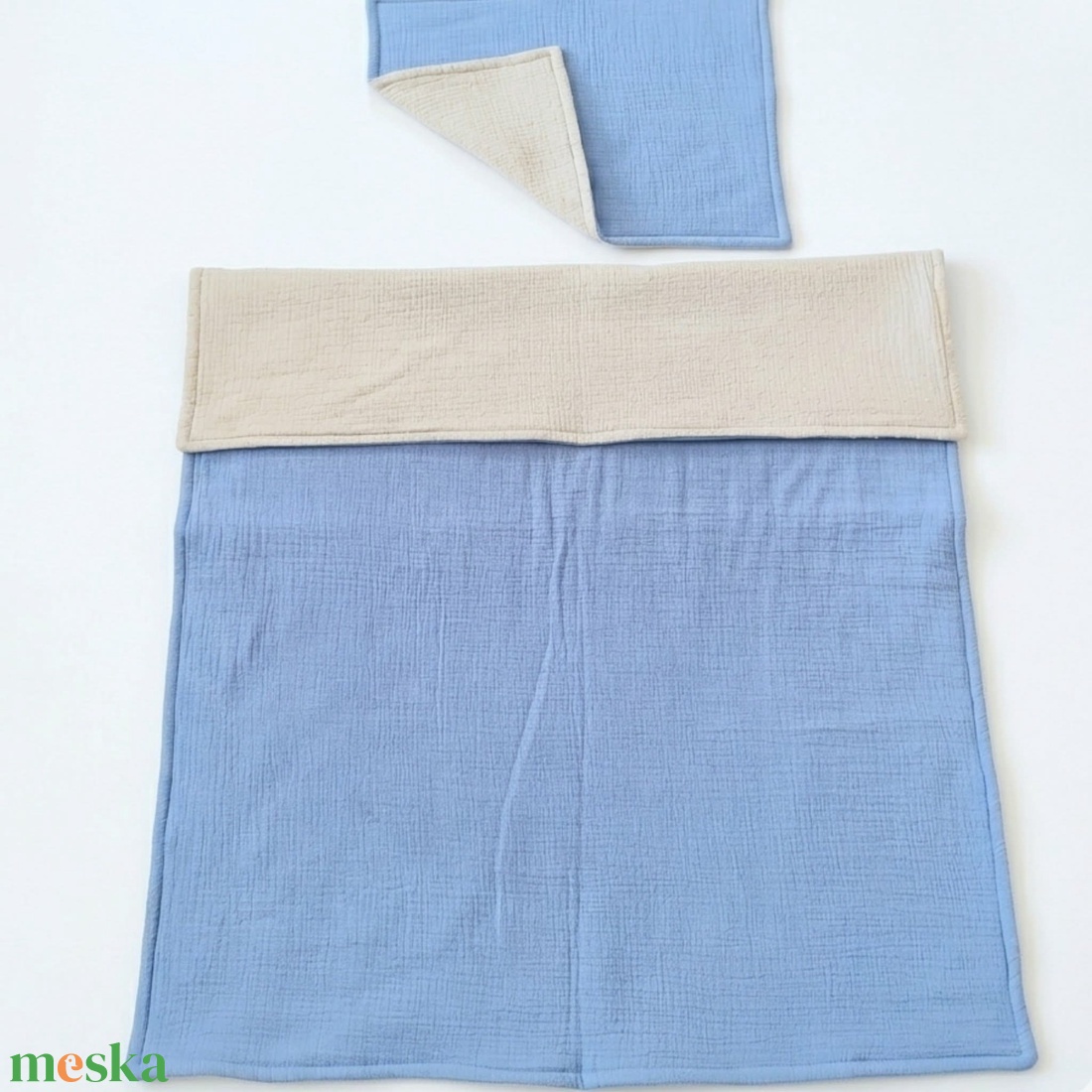 Baba ágynemű szett kiságyba � bélelt dupla géz (farmerkék-drapp) - baba - mama - baba ágynemű - szett kiságyba - Meska.hu