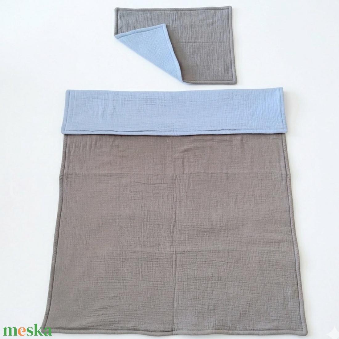 Baba ágynemű szett kiságyba � bélelt dupla géz (camel-szürke) - baba - mama - baba ágynemű - szett kiságyba - Meska.hu