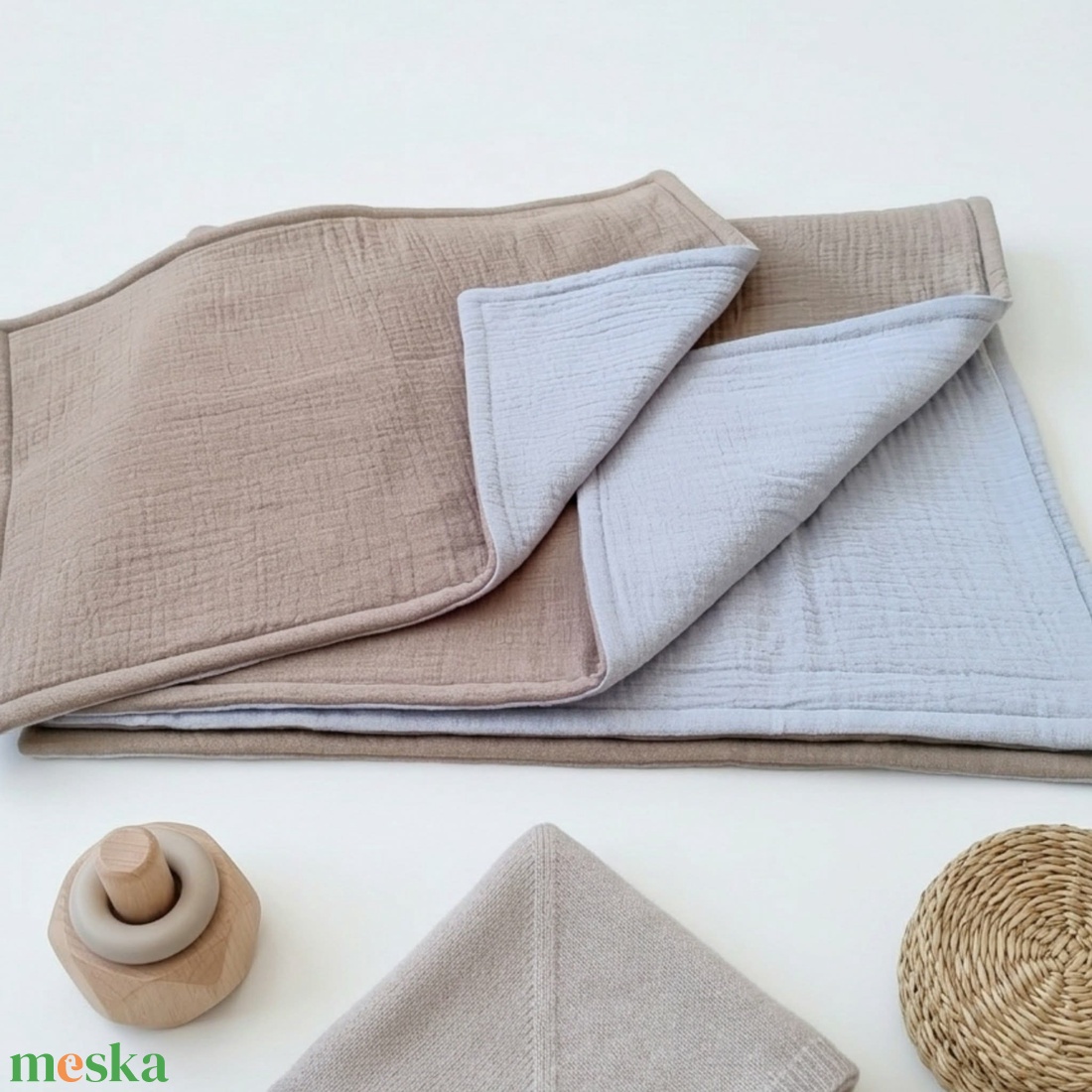 Baba ágynemű szett kiságyba � bélelt dupla géz (camel-szürke) - baba - mama - baba ágynemű - szett kiságyba - Meska.hu