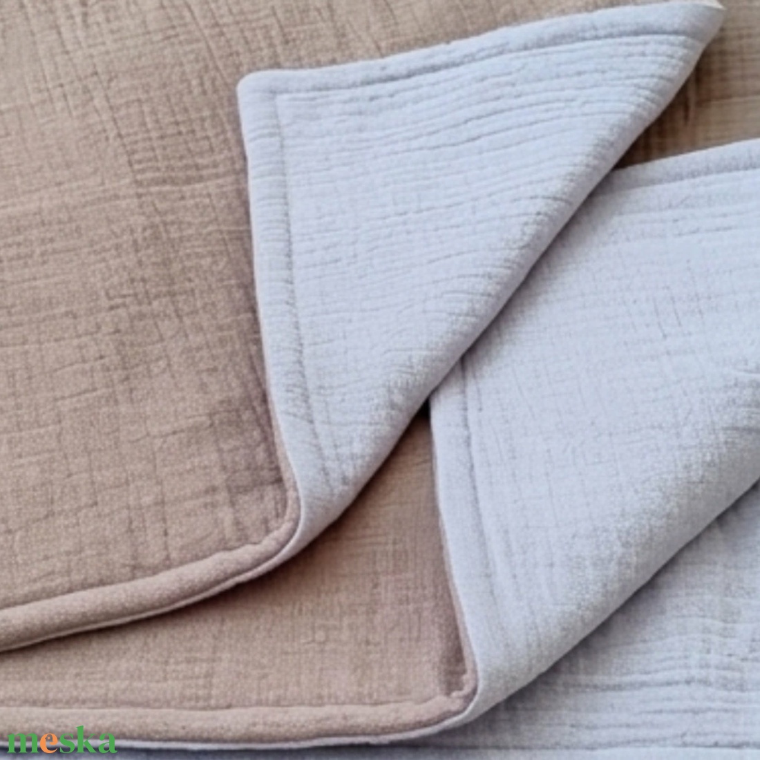 Baba ágynemű szett kiságyba � bélelt dupla géz (camel-szürke) - baba - mama - baba ágynemű - szett kiságyba - Meska.hu