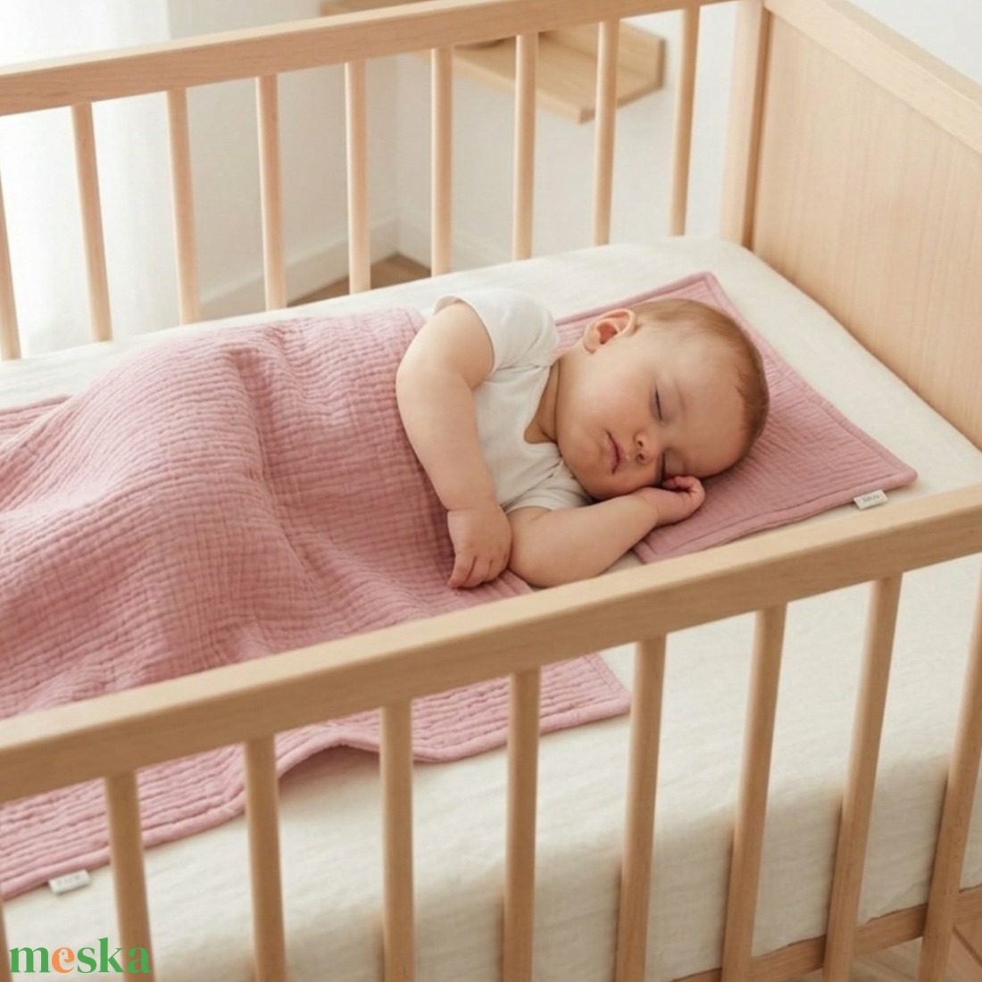 Baba ágynemű szett kiságyba � bélelt dupla géz (sötét mályva-rózsaszín) - baba - mama - baba ágynemű - szett kiságyba - Meska.hu