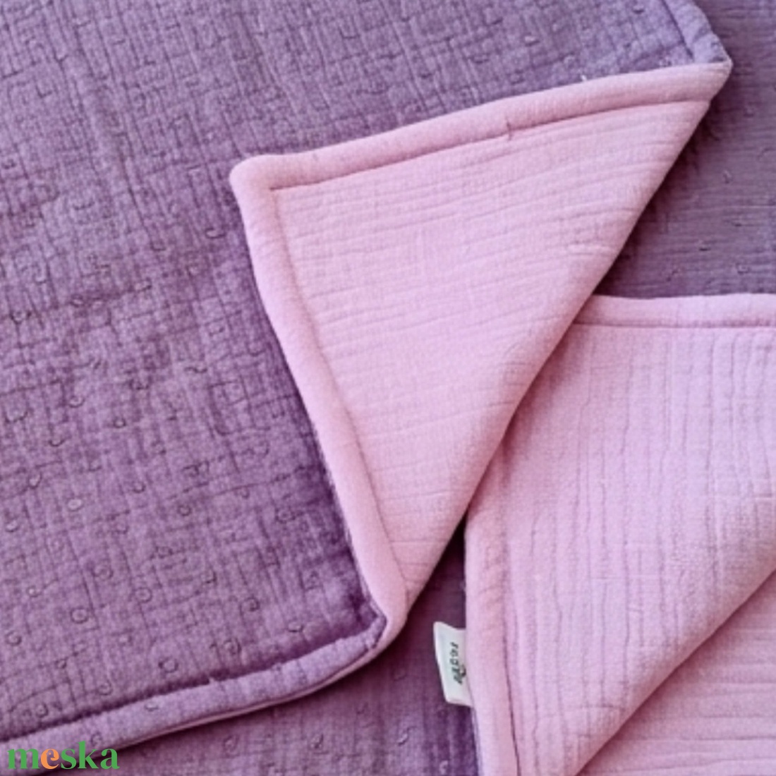 Baba ágynemű szett kiságyba � bélelt dupla géz (sötét mályva-rózsaszín) - baba - mama - baba ágynemű - szett kiságyba - Meska.hu