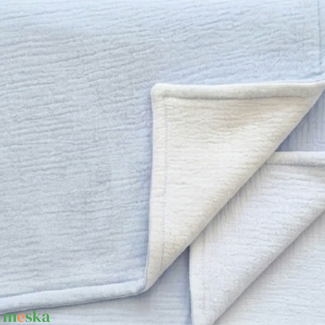 Baba ágynemű szett kiságyba � bélelt dupla géz (világoskék-fehér) - baba - mama - baba ágynemű - szett kiságyba - Meska.hu