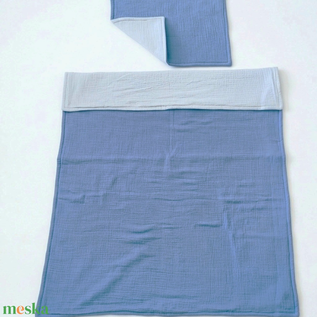 Baba ágynemű szett kiságyba � bélelt dupla géz (farmerkék-világoskék) - baba - mama - baba ágynemű - szett kiságyba - Meska.hu