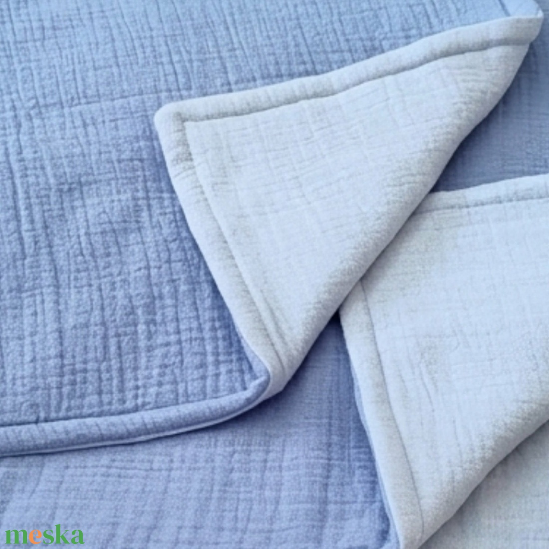 Baba ágynemű szett kiságyba � bélelt dupla géz (farmerkék-világoskék) - baba - mama - baba ágynemű - szett kiságyba - Meska.hu